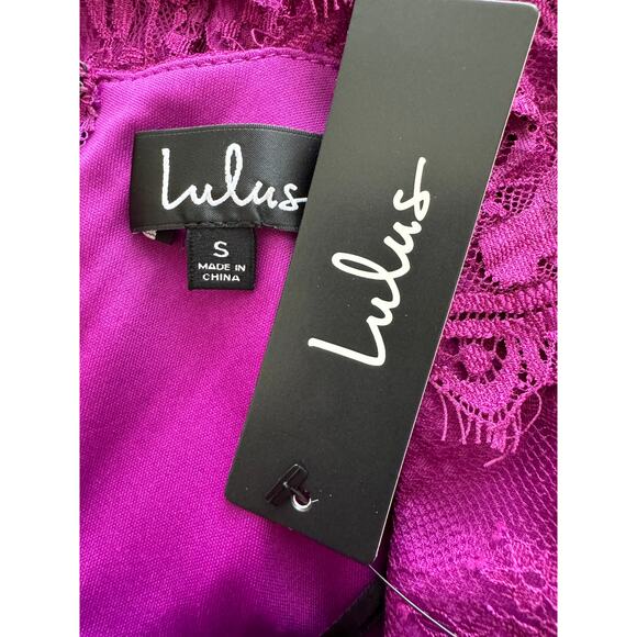 New ~ LULU'S ~ Truly Stunning Dark Magenta Lace Skater Dress Size Small - Picture 6 of 10